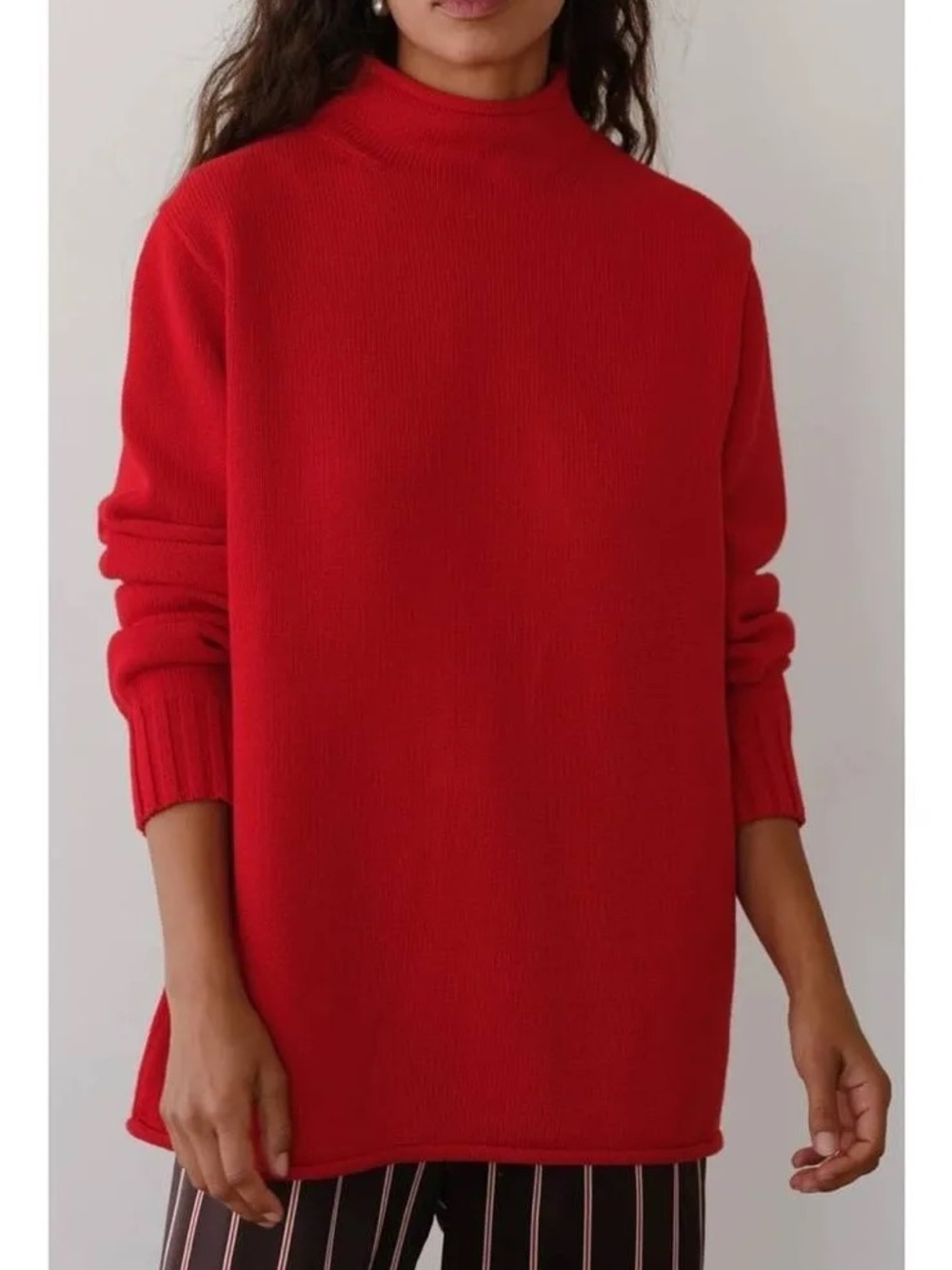 DONNI Cotton Cashmere Tomato Red Rollneck Sweater